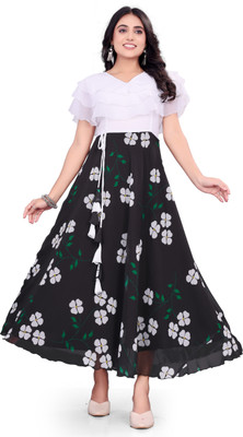 HEER FASHION Flared/A-line Gown(Black)