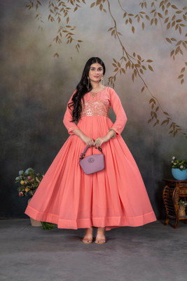 pramukh creation Flared/A-line Gown(Pink)