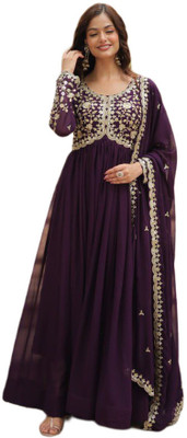 MAA ENTERPRISE Anarkali Gown(Purple)