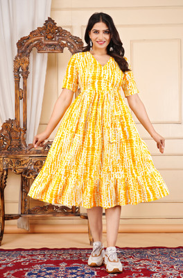 Jiyansh Traders Flared/A-line Gown(Yellow)