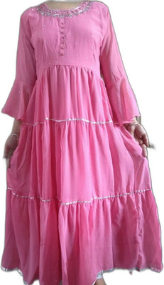 Omkar Traders Flared/A-line Gown(Pink)