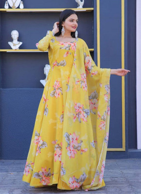 DHAYAN CREATION ONLAIN Anarkali Gown(Yellow)