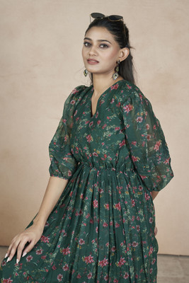 indianrani Flared/A-line Gown(Green)