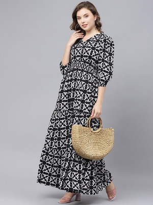 Raiyani Enterprise Women Fit and Flare Black Maxi/Full Length Dress