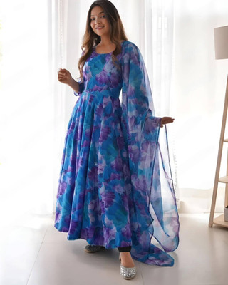NYALKARAN ENTERPRISE Anarkali Gown(Blue)