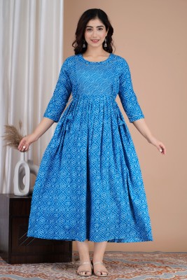 Murli Kurti Flared/A-line Gown(Blue, White)