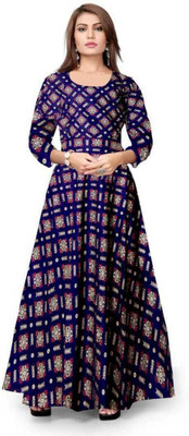 chhavni Flared/A-line Gown(Purple, Beige)