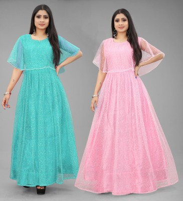 DECOFIN Flared/A-line Gown(Light Blue, Pink)