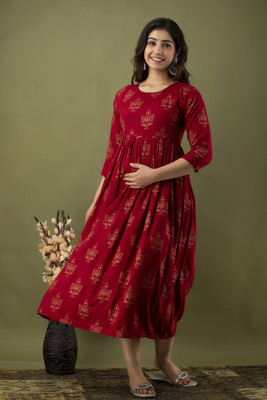 Mialo fashion Women Fit and Flare Maroon Midi/Calf Length Dress