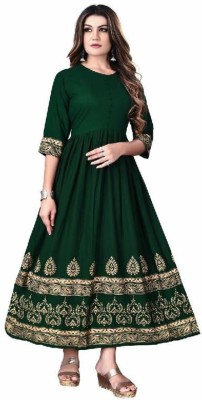 Rg Trend Anarkali Gown(Dark Green, Gold)