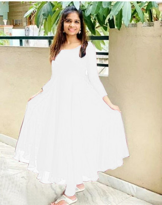vidya fashion mart Anarkali Gown(White)