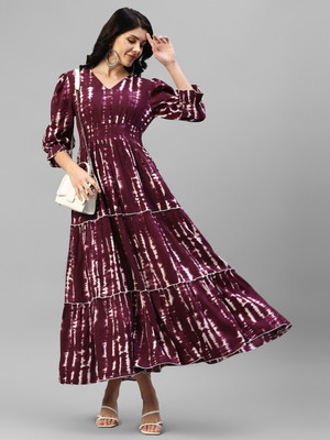Jash Creation Women Fit and Flare Maroon Maxi/Full Length Dress
