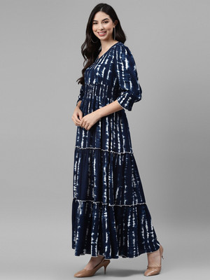 Raiyani Enterprise Women Fit and Flare Blue Maxi/Full Length Dress
