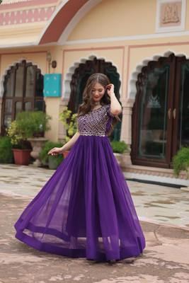 pramukh creation Flared/A-line Gown(Purple)