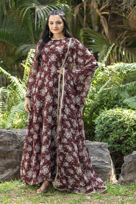 JS CREATIVE Anarkali Gown(Maroon)