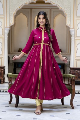 jaipurite Women Embroidered Flared Kurta(Maroon)