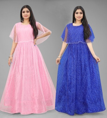 DECOFIN Flared/A-line Gown(Pink, Blue)