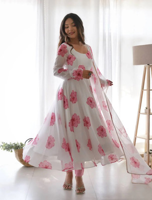 MAHADEV Flared/A-line Gown(White)