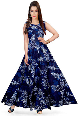 Kuber taxtile Flared/A-line Gown(Blue)