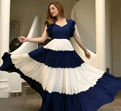 Alluring Anarkali Gown(Blue, White)