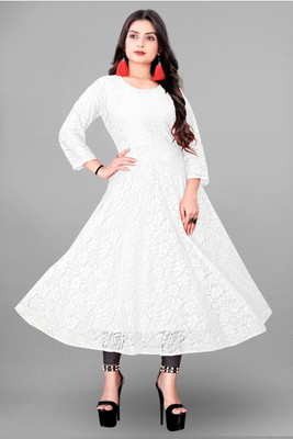 URUFASHIONMART Women Embroidered A-line Kurta(White)