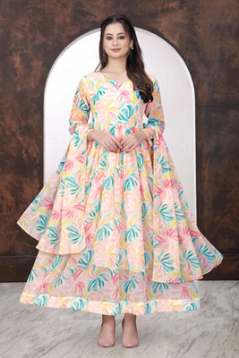 REVA ENTERPRISE Anarkali Gown(White)