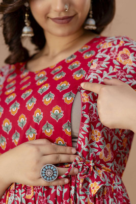 Murli Kurti Flared/A-line Gown(Red, Orange)
