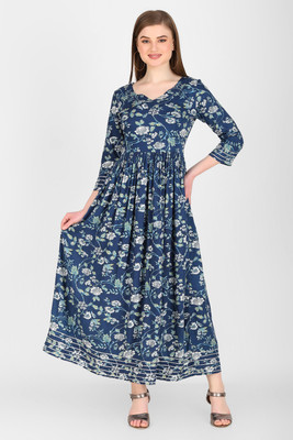 GULAB FASHION Anarkali Gown(Blue, White, Grey)