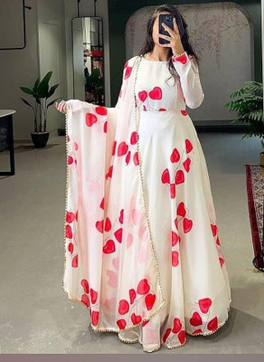 BHAGVATITEXTILE Flared/A-line Gown(Red)
