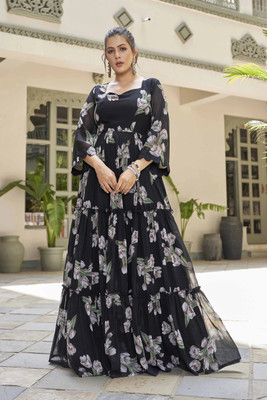 Odd by chansi Trendz Flared/A-line Gown(Black)