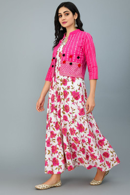mahi creation Women Ethnic Dress Pink Maxi/Full Length Dress