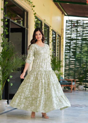 CHARVI CREATION Flared/A-line Gown(Green)