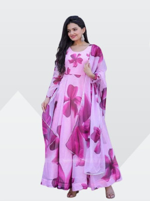 MITVAENTERPRISE Women Floral Print Ethnic Dress Kurta(Pink)