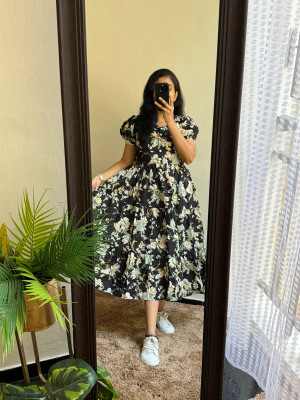 ISRANI Women Printed Anarkali Kurta(Black)