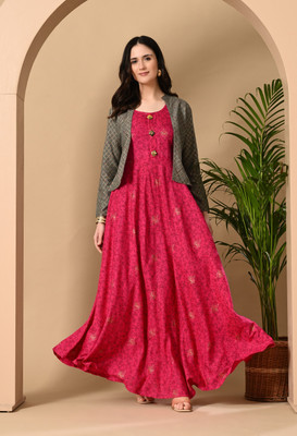 jaipurite Anarkali Gown(Pink, Maroon)