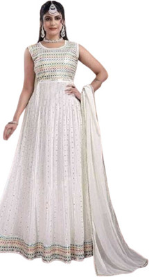 Dwarkesh Enterprises Anarkali Gown(White)
