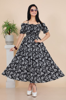 DULHAAN SAREES Women A-line Black Maxi/Full Length Dress
