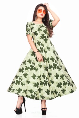 RYKER ENTERPRISE Women Ethnic Dress Dark Green, Light Green Dress