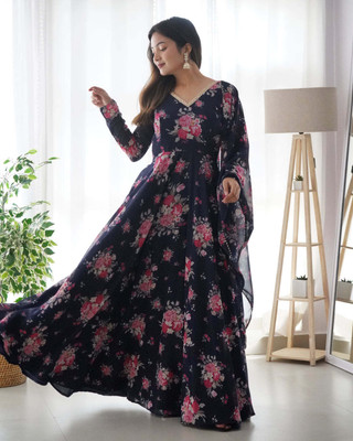 MAHIBHAG CREATION Flared/A-line Gown(Black)