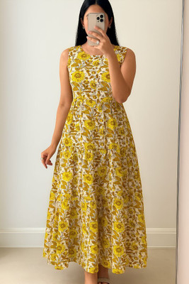mahi creation Flared/A-line Gown(Yellow)