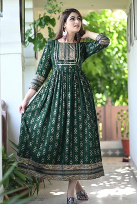 jiyanshi fashion Women Printed Anarkali Kurta(Green)