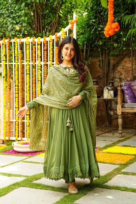 MND CREATION Anarkali Gown(Green)