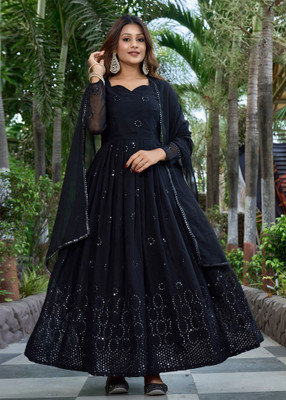 KHODIYAR ENTERPRISES Anarkali Gown(Black)