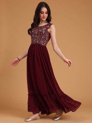 Kinjo Flared/A-line Gown(Maroon)