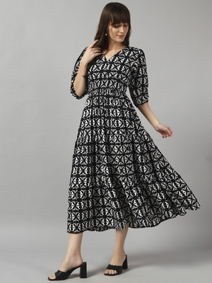 Jash Creation Women Fit and Flare Black Maxi/Full Length Dress