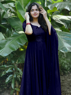 Jay Gopal Tex Flared/A-line Gown(Dark Blue)