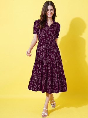 Raiyani Enterprise Women Fit and Flare Purple Ankle Length Dress