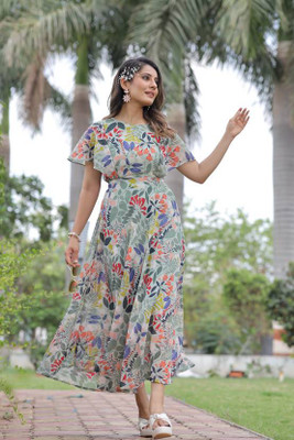MAHIBHAG CREATION Flared/A-line Gown(Light Green)