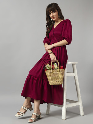 Jash Creation Women Fit and Flare Purple Maxi/Full Length Dress