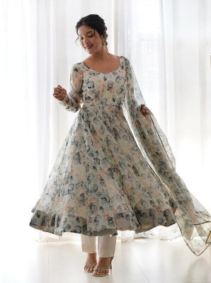 HA FASHION Anarkali Gown(Grey)